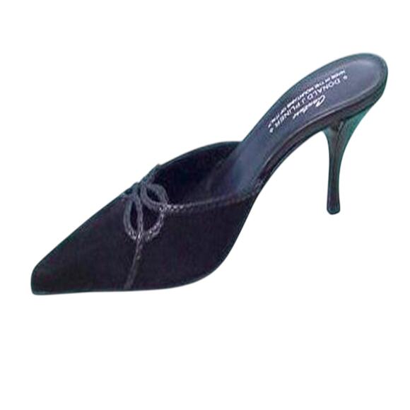 Donald Pliner Black Suede Metallic Leather Mule Shoe Peek A Boo Cutout NIB $235 - Picture 4 of 4